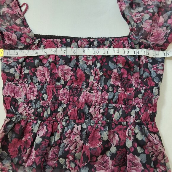 Lucy Paris Moody Floral Peplum Top Shirred Waist Ruffle Hem Balloon Sleeve Sz M - Picture 7 of 9
